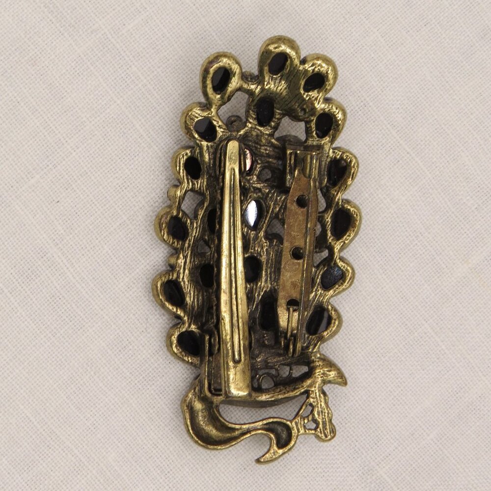 Vintage Peacock Hair Clip/Brooch Pin Teardrop Rhinestones -missing 2 tiny stones - Picture 4 of 9